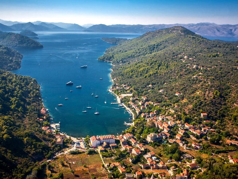 Aerial view of Šipan harbour at Elaphiti Islands