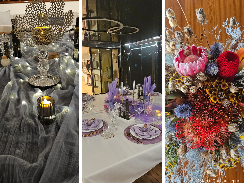 Various Table Settings onboard Yacht Scorpios