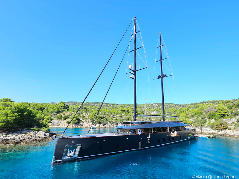 Yacht Scorpios Anchored in a Bay
