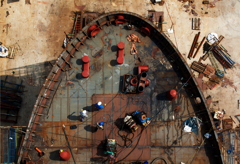 Aerial view of the ship building in Uljanik