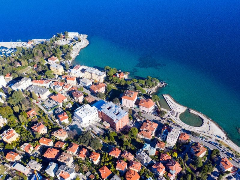 Aerial view of Slatina beach in Opatija