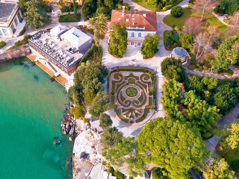 Aerial view of Angiolina park in Opatija