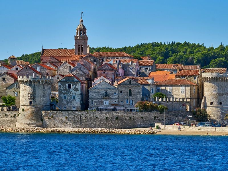 Island Korčula, a view of the city of Korčula and it's old part of the town
